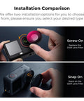 Comparison of screw-on and snap-on installations for ND And CPL Filter Kit For Osmo Action 5 Pro And Osmo Action 4.