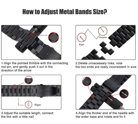 How to adjust metal watch band size using watch link removal kit instructions.