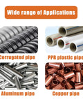 Image showing wide range of applications of the 2 In 1 Ratcheting Pipe Cutter For Tight Spaces with various pipe types.