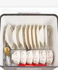 Interior view of Compact Countertop Dishwasher Featuring One Touch Start Hot Water Wash And UV Dry Cycle For Slick Kitchens Plus Smooth Glide Rack, organized with plates and bowls.