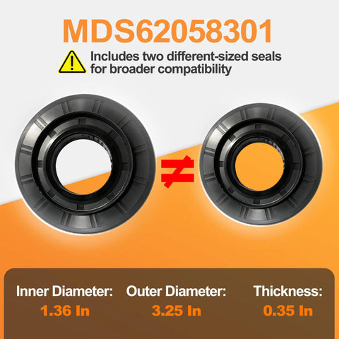 Tough As Nails Front Load Washer Bearing And Seal Kit For LG And Kenmore Tubs shows two different-sized seals for compatibility.