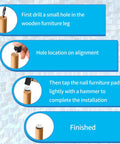 Instructions for installing 40 Pack Nail On Furniture Glides 18mm Nylon Chair Sliders on wooden furniture legs.