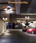 Hella Bright 120W LED Garage Light With Four In One Deformable Panels 12000LM 6500K Daylight E26 E27 installed in garage ceiling