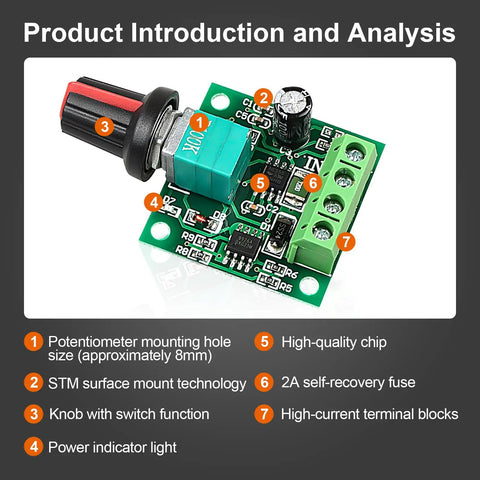 2 Pack Pwm Speed Controller For Low Voltage Dc Motors With Adjustable Driver Switch And Knob 1.8V To 12V Settings 2A 30W