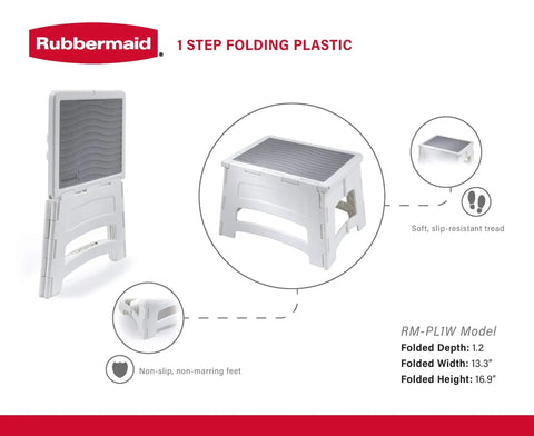 Grab And Go Ultra Compact Mini Folding Step Stool Lightweight 2.5 Lb Design With Slip Resistant Treads And Non Slip Feet White