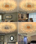 Totally Modern 28 Light Crystal Flower Chandelier LED Ceiling Light Dimmable Flush Mount Fixture for Living Room