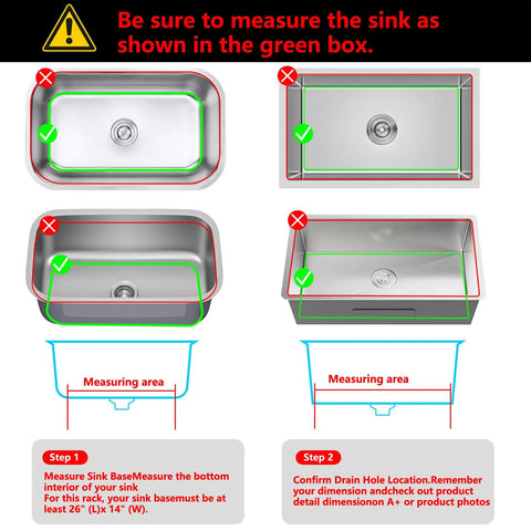 Illustration of correct sink measurements for Silicone Kitchen Sink Mat Protector Grid For 12 To 30 Inch Sinks