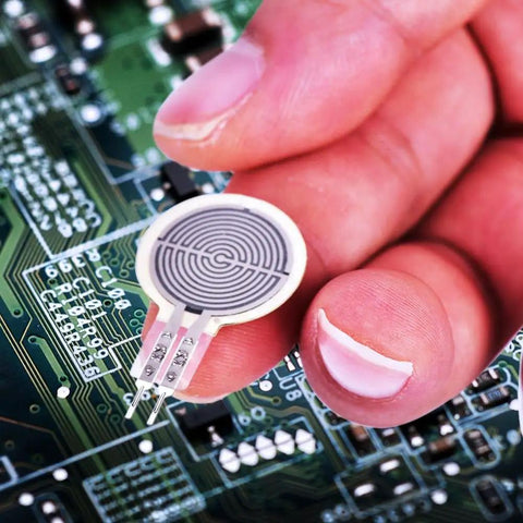 Intelligent Flexible Thin Film Circle Pressure Sensor For Force Sensing Resistor RP-C18.3-ST held on circuit board