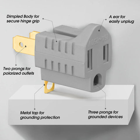 Detailed view of 3 Pack Polarized 3 Prong To 2 Prong Grounding Adapter For Indoor Use 125V 15A Wall Plugs, showing design features.