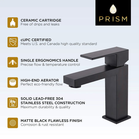 Matte Black Single Hole Bathroom Faucet With ADA Handle Modern Black Finish 304 Stainless Steel Construction Lead Free Ceramic Cartridge cUPC Certified Easy Install Built To Last And Slick For Any Modern Vanity