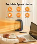 Small Space Heater With Overheat Protection, 500W PTC Ceramic, Fast Heating And Whisper Quiet, Ultra Portable Electric Heater For Indoor Use At Office Desk Or Home, Black