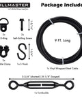 Anti Sag Gate Kit For Wooden Fences And Outdoor Gates With Heavy Duty Stainless Steel Cable Tough Gate Support Kit In Black Finish package contents include cable, turnbuckle, D-rings.