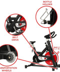 Evolution Pro Magnetic Belt Drive Indoor Cycling Bike with 44 Pound Flywheel, featuring belt drive, bottle holder, and wheels