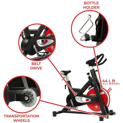 Evolution Pro Magnetic Belt Drive Indoor Cycling Bike with 44 Pound Flywheel, featuring belt drive, bottle holder, and wheels
