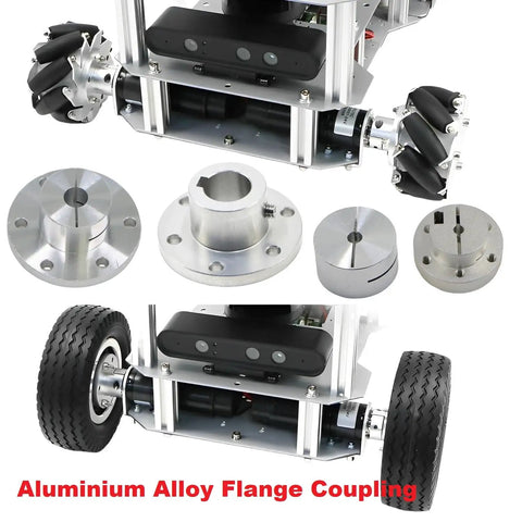 Aluminum Flange Coupling 12 mm Inner Diameter Fixed Clamp for Omni-Directional Wheel Shaft Connection parts displayed.
