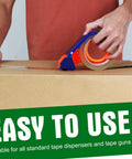 Heavy Duty Clear Packing Tape Bundle For Shipping And Moving, 24 Rolls, used to seal a cardboard box with a tape dispenser.