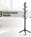 Freestanding Coat Rack With 8 Hooks And 3 Adjustable Heights, Space Saving Coat Tree For Entryway Hallway Bedroom Office, No Fuss Assembly, Durable Black Finish