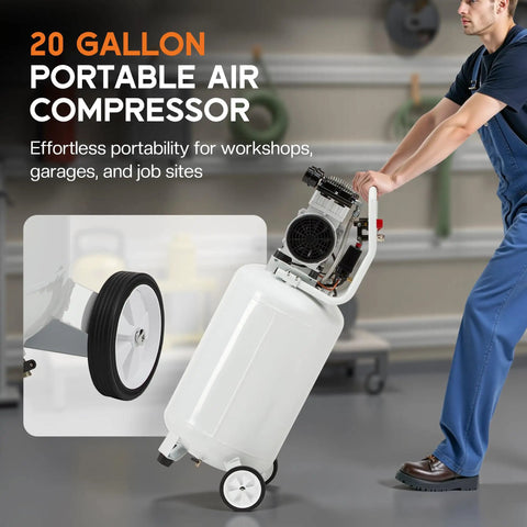 Albott 20 Gallon Electric Air Compressor With 18Hp Oil-Free Vertical Tank, Wheeled Portable Design For Tires And Tools, 120 Psi Max Pressure Stable Output Durable Steel Build Lightweight