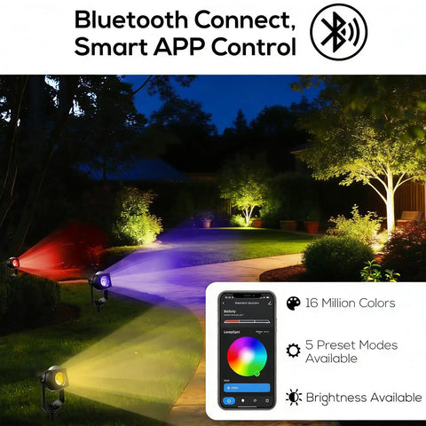 Colorful path lit by Zero Cost Solar Landscape Lights Outdoor Waterproof Auto On Off Dusk To Dawn Solar Powered Lighting.