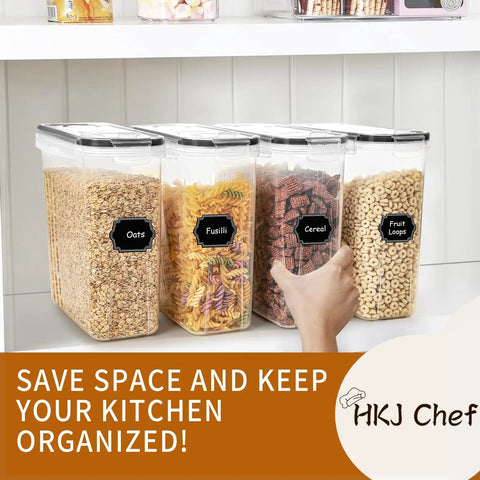 4L Cereal Storage Set With Airtight Containers And Lids, 4 Pack Pantry Organizer With Pour Spouts Measuring Cup Labels And Marker