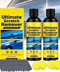 Complete Car Scratch Remover Kit And Auto Paint Restoration Compound For Quick Surface Scratch Fix and Swirl Mark Repair On Any Vehicle With No Sweat Application, including two bottles and accessories.
