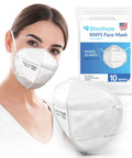 Woman wearing KN95 Face Mask 10 Pack Made In USA Disposable Breathable White Facemask With Elastic Ear Loops And Adjustable Nose Clip