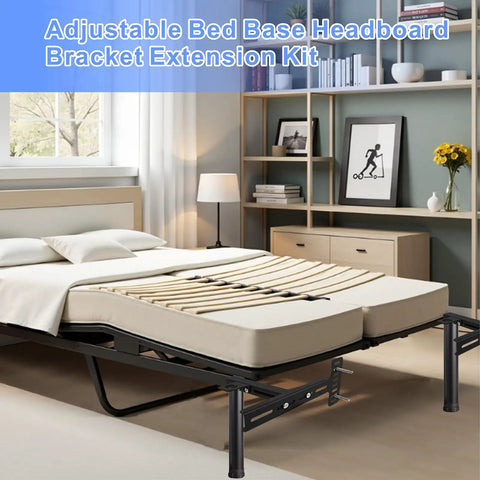 No More Floor Bounces Or Pesky Squeaks With These Adjustable Headboard Brackets And Universal Bed Foot Extenders For Steel Frames Quick Setup Twin Full Queen King Ready Solid Grip Guaranteed showing adjustable bed base with headboard bracket.