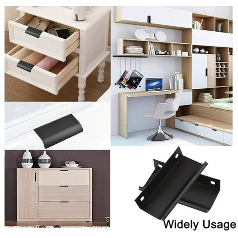Four Pack Modern Edge Pull Drawer Handles For Furniture And Cabinets 80mm Black Hidden Kitchen Knob Set Durable Aluminum Alloy Rust Resistant Easy Install For Dresser Nightstand And Home Makeover.
