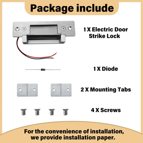Heavy Duty Electric Door Strike Lock For Door Access Control System With ANSI Standard Fail-Secure And Fail-Safe Modes, package contents