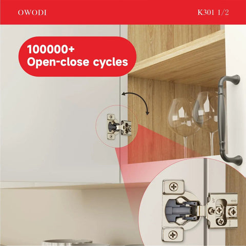 Soft Close Cabinet Hinges 40 Pack For Face Frame Doors Half Inch Overlay concealed cup mounted on a kitchen cabinet door.