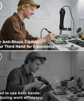Magnetic Soldering Clamp With 2.16 Inch Jaw And 55 Lb Base, used by technician soldering electronics with hands-free stability