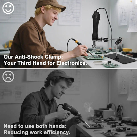 Magnetic Soldering Clamp With 2.16 Inch Jaw And 55 Lb Base, used by technician soldering electronics with hands-free stability