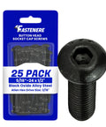 Heavy Duty Button Head Socket Cap Screws 5/16 24 X 1/2 Inch 25 Piece Alloy Steel showing package and individual screw.
