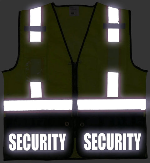 Kickass Heavy Duty High Visibility Safety Vest With Zipper Closure And Reflective Vinyl Stripes For Construction Crews S M Yellow with security lettering.