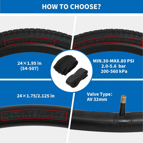 Foldable Mountain Bike Tire Twin Pack 24x1.95 And 26x1.95 Replacement Tires With Grippy Puncture Resistant Tubes 24x1.75 To 2.125 chart