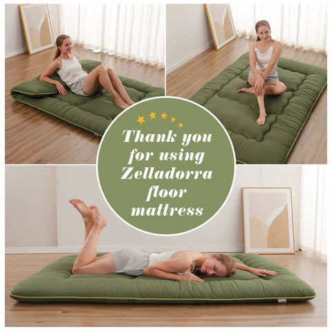 Japanese Floor Mattress Twin Roll Up Futon With Portable Storage Bag And Washable Cover Thick Tatami Mat in guest room.