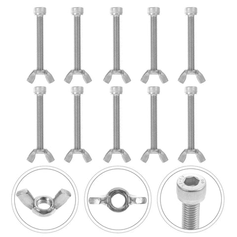 10 Pairs Stainless Steel Butterfly Wing Nuts With Screws Kit For Machines And D I Y Projects, Hand Tightened Fasteners, Silver Hardware Set
