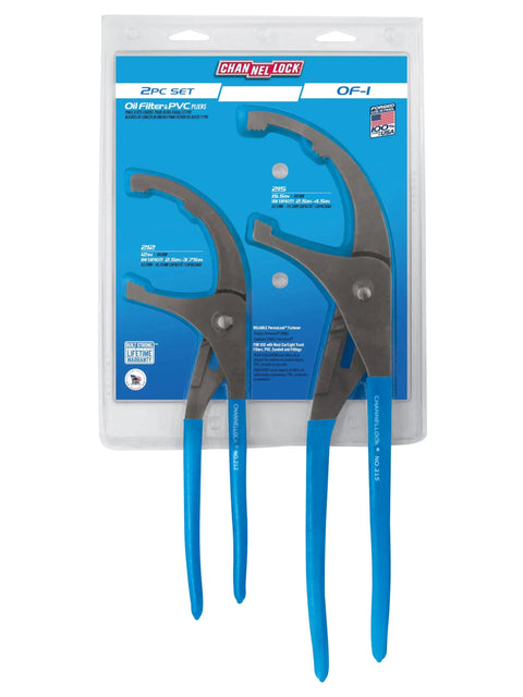 Garage Ready Heavy Duty Oil Filter and PVC Pliers Set, 12 Inch and 15 Inch Pliers for Cars, Trucks, and Heavy Equipment