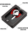 Two Pack Aluminum Quick Release Plates With One Quarter Twenty Camera Screws For DSLR Tripod Mounts, showing flexible rotation design