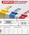 Top Rated Bulk Wire Butt Splice Connectors Kit 400 Count, fully insulated PVC crimp terminals for 22-10 AWG wires