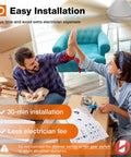 Couple smiling while installing Top Shelf 42 Inch White Low Profile Ceiling Fan With Bright Led Light And Ridiculously Quiet Remote.