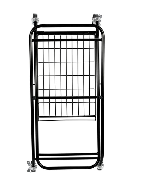 Verona Collapsible Laundry Cart with Removable Canvas Basket Large Black Heavy Duty Steel Construction Folded View