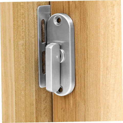 Stainless Steel Sliding Door Lock Latch Privacy Bolt With Countersink Design for barn doors, installed view on wooden door.