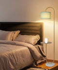 Arc Floor Lamp With Hanging Drum Shade And Marble Base Modern Tall Standing Light With Integrated Side Table Gold Brass Finish