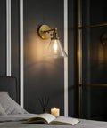 Antique Industrial Wall Sconce 1 Light With Cone Glass Shade Handblown Vintage Lampshade in bedroom, rustic charm decor