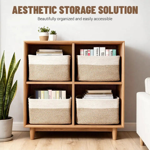 Set Of Five Premium Cotton Rope Woven Storage Baskets Decorative Organizer Bins For Nursery Closet Shelf Kid And Pet Safe Soft Edges Clean Setup Vibe Real Deal Smooth Finish