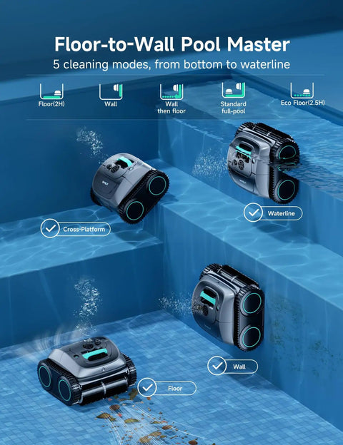 Cordless Robotic Pool Cleaner With No Fuss All-In-One Cleaning for Inground and Above Ground Pools, Lake Green.