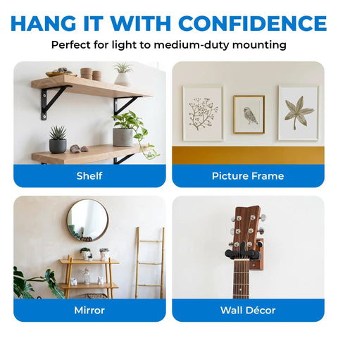 Drywall Anchors and Screws Kit with Drill Bit for a Strong Hold in Walls showcased with shelves, picture frames, mirrors, and decor
