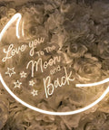 Moon Neon Light Sign With Love You To The Moon And Back 3D Art, 15.75 By 10.24 Inches over flower background