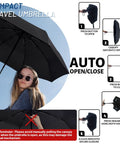Compact Auto Travel Umbrella With Windproof Aluminum Frame Eight Fiberglass Ribs Inverted Flip Design UV Sun Protection Waterproof